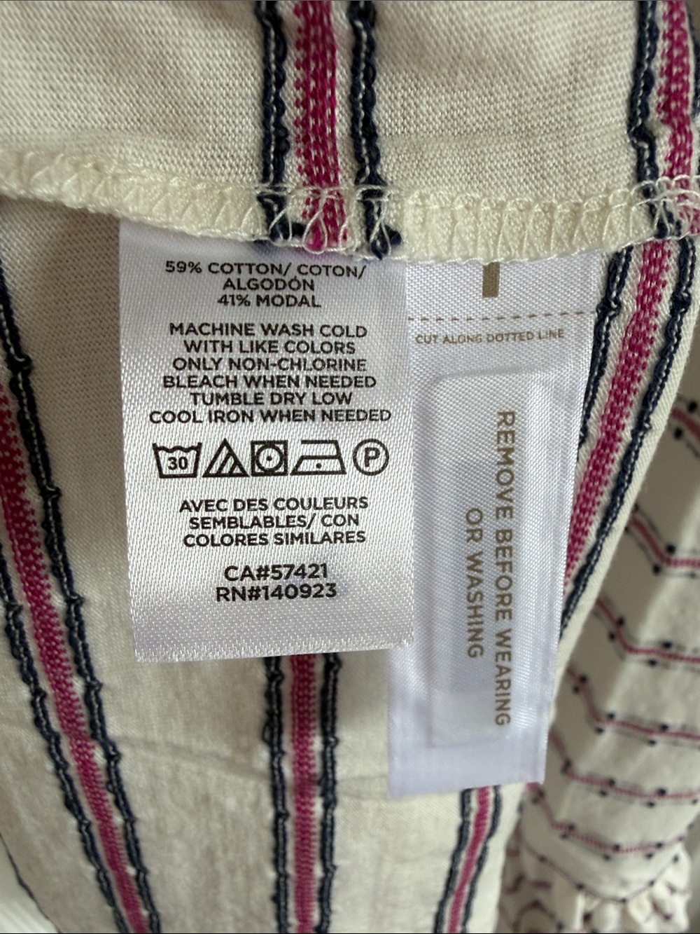NWT LOFT Cream Dress with Purple-Accent Stripes and Ruffle Hem - Picture 3 of 11